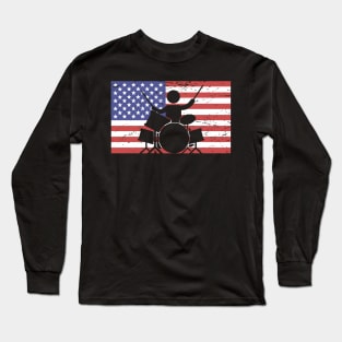 United States Flag & Drummer Long Sleeve T-Shirt